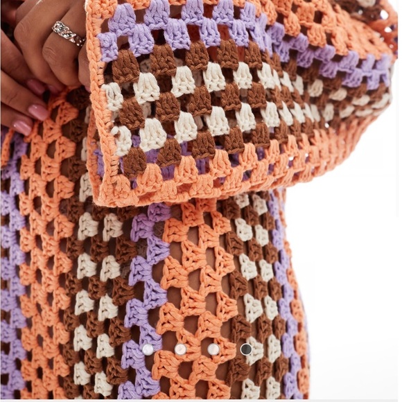 VRG GRL Myra Crochet Knit Dress in Orange and Purple XS NWT - Picture 2 of 5